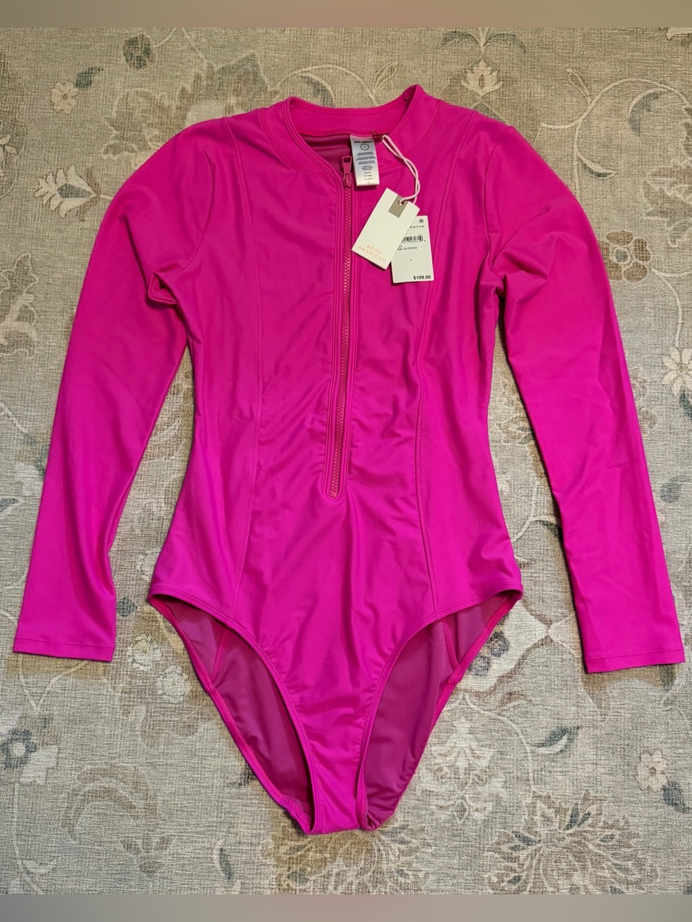 Good American Pink Zip-Front One-Piece Swimsuit Large NWT
